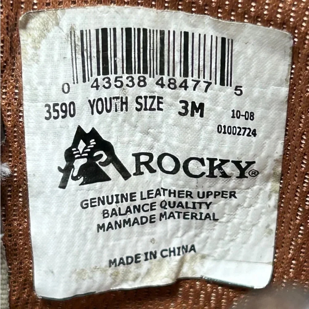 Rocky Kids Western Boots Brown‎ Leather Teal Blue Stitched Square Toe Pull On